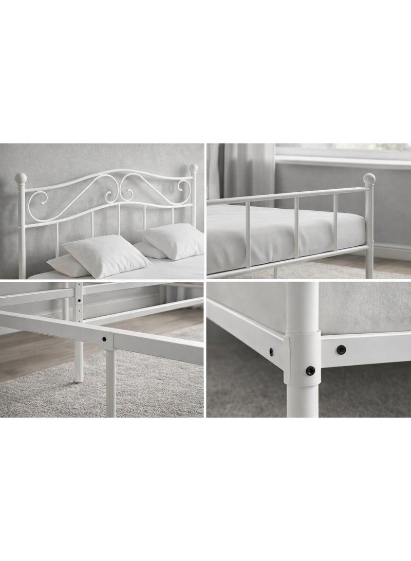 NZONE STORE Single metal bed with a sturdy metal frame, a touch of luxury, and a sophisticated classic design in white, 190*90cm - Image 3